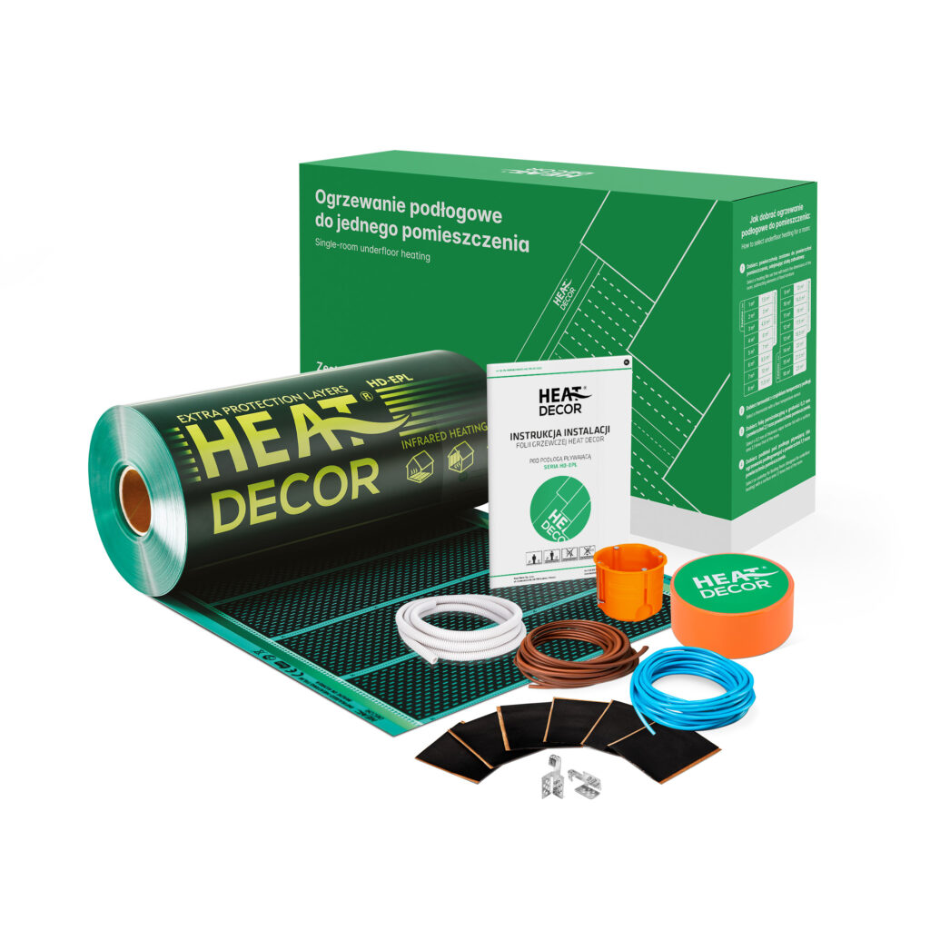 Zestaw folii grzewczej HD-EPL 140 W/m2, szer. 50 cm – BEZ TERMOSTATU, konektor BX – 10m2