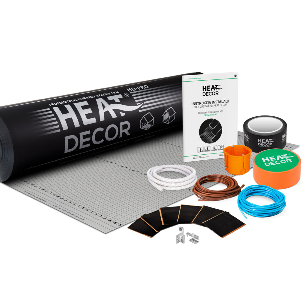 Folia grzewcza Heat Decor HD-PRO szer. 100cm ZESTAWY 140W/m2 – BEZ TERMOSTATU, konektor typ BX – 10m2